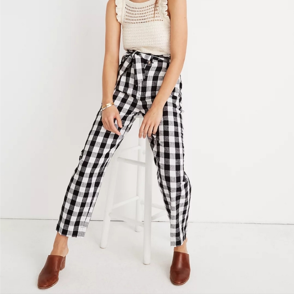Madewell paper bag pants in gingham black and white 00